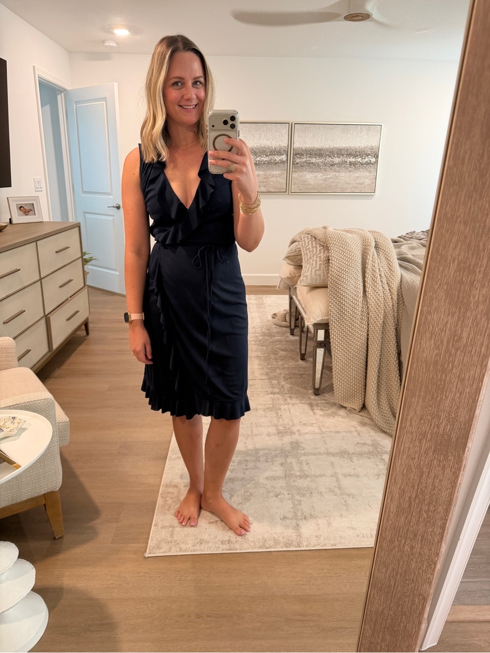 J. Crew Navy Ruffle Wrap Dress